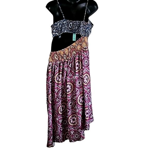 Anthropologie Asymmetrical Midi Slip Dress - Size 2X, Boho Mixed Print, NWT - Picture 7 of 8